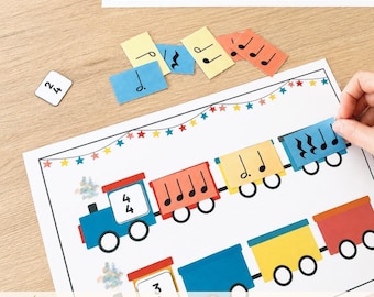 Music Rhythm Game Printable – Time Signature Train Activity (4/4, 3/4) – Learn Note Values & Rhythm – Music Theory for Kids