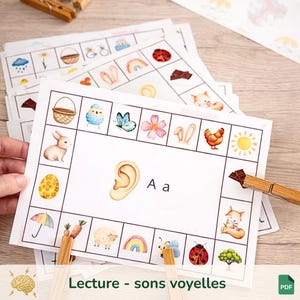Tarjetas con clips de sonido, actividad fonética para niños, identificación de sonidos en palabras, juego de lectura educativo para preescolar y primer grado (PDF imprimible)