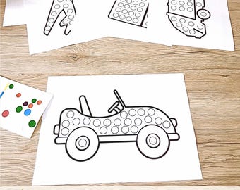 Printable transport sticker activity, fine motor skills for preschoolers, educational game for children, round sticker activity (PDF)