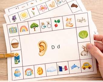 Sound clip cards, phonics activity for children, identifying sounds in words, educational reading game for preschool and first grade (printable PDF)