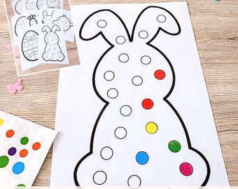 Printable Easter sticker activity, fine motor skills for preschoolers, educational game for children, round sticker activity PDF, spring creative game