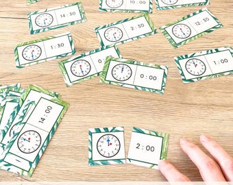 Learning to Tell Time – Time Dominoes Game | Matching Clocks and Digital Time - Educational Math Game for Grades 1-2 (PDF)