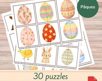 30 Easter puzzles – 2-piece printable puzzles – children's activity – educational PDF – preschool & early childhood