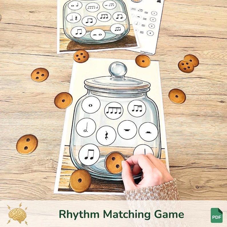 Musikrytmmatchningsspel för barn | Montessorimusikaktivitet | Notvärdeslärningsspel | Hemundervisningsmusikverktyg | Utskrivbart musikspel bild 1