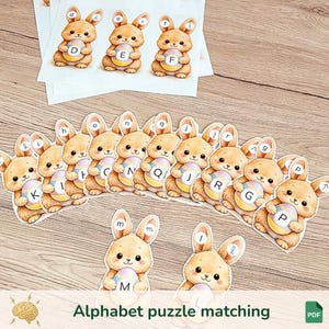 Jeu alphabet maternelle – Associer lettres capitales, script et cursive | Lapins alphabet | PDF à imprimer | Apprendre l’alphabet