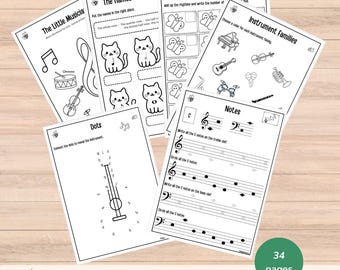 Kids Music Workbook PDF – Beginner Music Theory for Kids – Notes & Rhythm Activities – Printable Music Worksheets – Homeschool Resource