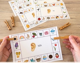 Clothespin cards with syllables – phonics workshop for kindergarten and first grade – educational reading game – phonological awareness – Montessori activity