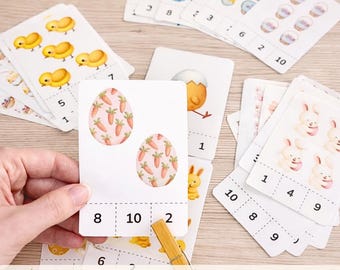 Easter Counting Cards – Numbers 1 to 20 – Children's Math Cards – Printable PDF – Preschool
