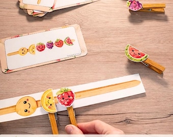 Printable fruit logic game - preschool activity to reproduce a model - educational game for children - Montessori workshop PDF