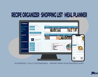 Family Recipe Organizer & Meal Planner | Google Sheets Template | Automatic Shopping List
