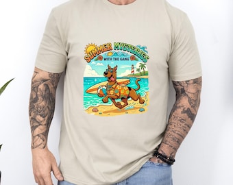 Summer Mysteries With The Gang Shirt, Retro Cartoon Dog Surf Beach Tee, Unisex 90s Nostalgia T-shirt, Vintage Style Tropical Vacation Gift