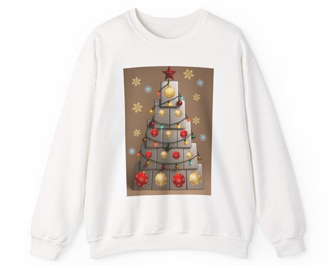 Smart Device Christmas Tree Illustration Sweatshirt | Holiday Ornaments, Snowflakes