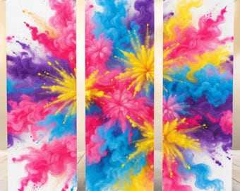 Holi Color Run タンブラーラップ、ペイントスプラッシュ、20オンス スキニー (PDF ダウンロード)