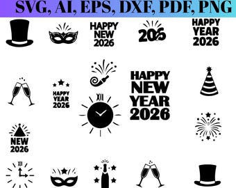Neujahr 2026 SVG Bundle | Party Designs (Digitaler Download)
