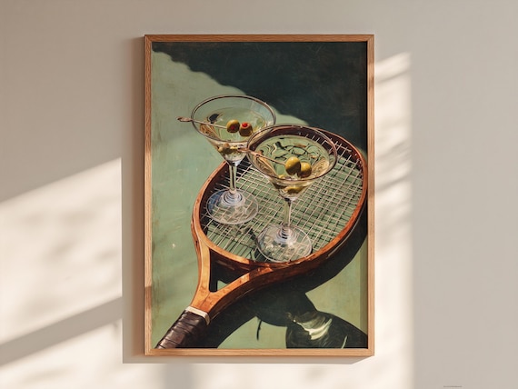 Tennis Martini Print, Preppy Bar Cart Wall Art, Old Money Poster