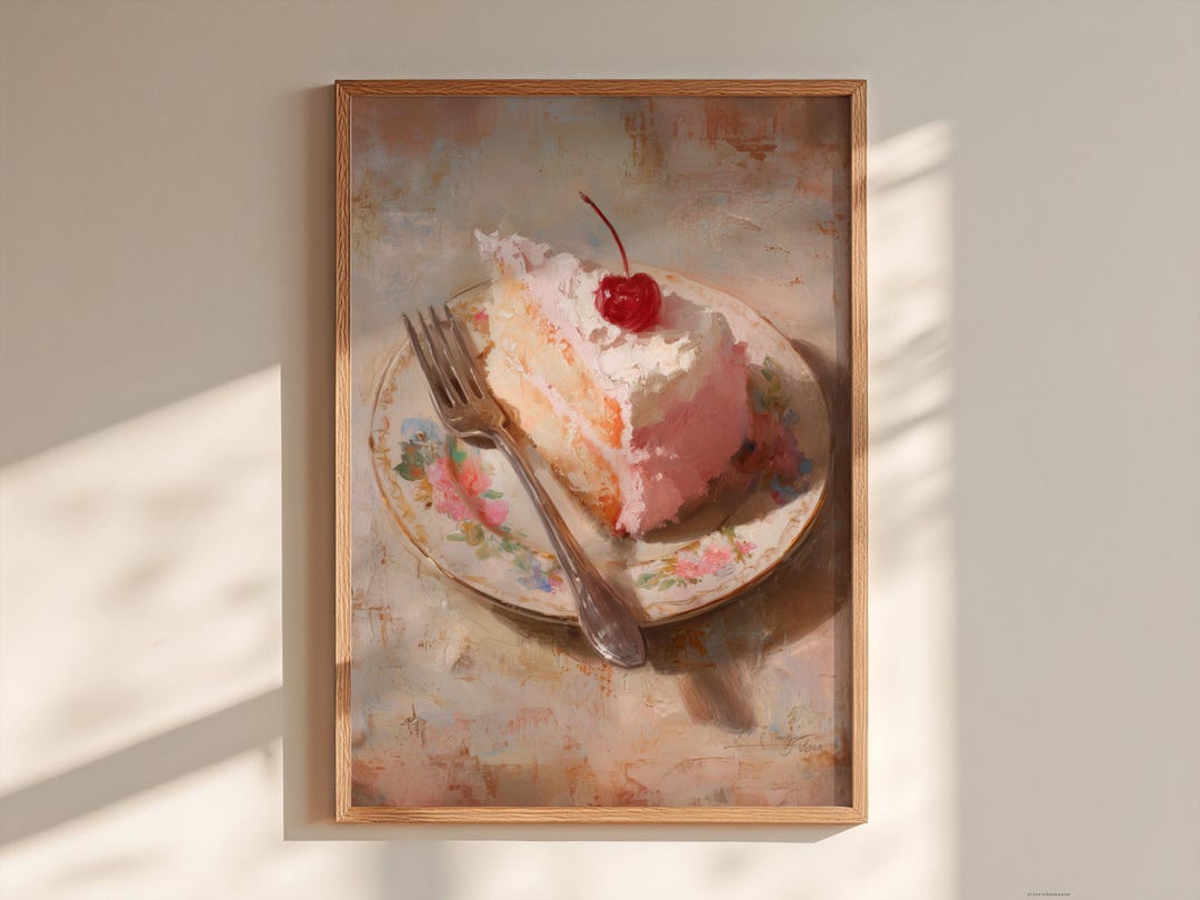 Pink Cake Print, Vintage French Bakery Wall Art, Cottage Core Kitchen ...