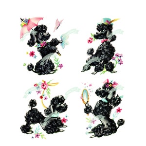 Download digital vintage, Poodle, Cartão de felicitações vintage, Imprimível, Imagem, Cartões, Scrapbooking, Folha de colagem vintage