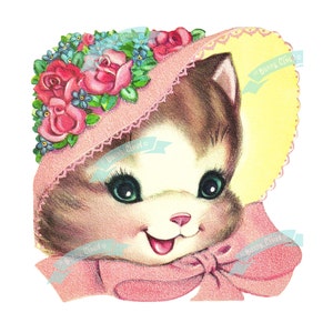 Vintage Digital download, Sweet Kitty cat, Vintage greeting card, Printable, Christmas image, Cards, Scrapbooking, Vintage collage sheet