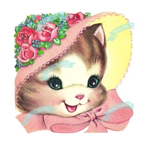 Download digitale vintage, gatto Sweet Kitty, biglietto d'auguri vintage, stampabile, immagine natalizia, cartoline, scrapbooking, foglio collage vintage