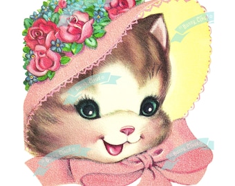 Vintage digitale download, Sweet Kitty kat, vintage wenskaart, afdrukbaar, kerstafbeelding, kaarten, scrapbooking, vintage collage blad