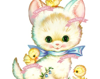 Vintage digitale download, Sweet Kitty, vintage wenskaart, afdrukbaar, kerstafbeelding, kaarten, scrapbooking, vintage collagevel