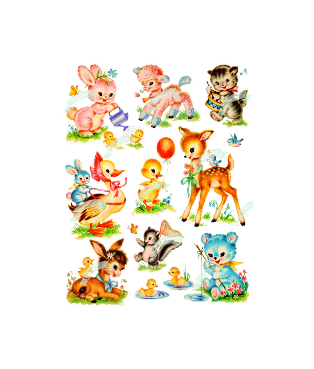 9 Baby Animals, Vintage Digital Download, Fluffy Animals, Vintage ...