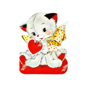 Download digitale vintage, Compleanno Kitty cat, Biglietto d'auguri vintage, Stampabile, Immagine natalizia, Cartoline, Scrapbooking, Foglio collage vintage