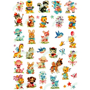 XXS EXTRA PEQUENO tamanho Bebês animais, download digital, Animais fofinhos, Cartão de felicitações vintage, Imprimível, Scrapbooking, Folha de colagem vintage