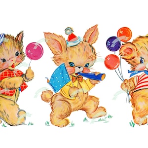 XL, Vintage Digital download, Party Animals, fluffy, Vintage greeting card, Printable, image, Cards, Scrapbooking, Vintage collage sheet