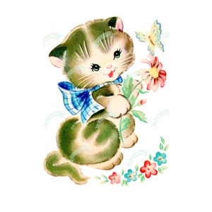 Download digital vintage, gatinho, cartão de felicitações vintage, para impressão, imagem de Natal, cartões, álbum de recortes, folha de colagem vintage