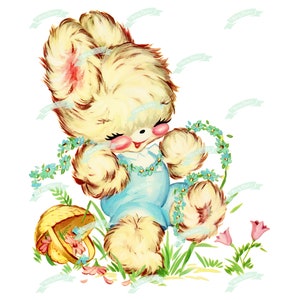 XL, 9,5x8,5" Vintage Digital download, Flower Bunny Boy, Vintage kartka z pozdrowieniami, Do druku, obraz, Karty, Scrapbooking, Vintage collage sheet