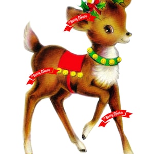 Download digital vintage, imagem de rena, cartão de felicitações vintage, para impressão, imagem de Natal, cartões, scrapbooking, folha de colagem vintage