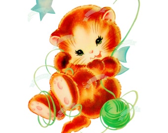 Vintage Digital download, Kitty cat, Vintage greeting card, Printable, Christmas image, Cards, Scrapbooking, Vintage collage sheet