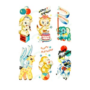 Aniversário fofos, Download digital vintage, Animais fofinhos, Cartão de felicitações vintage, Para imprimir, Cartões de aniversário, Scrapbooking, Folha de colagem