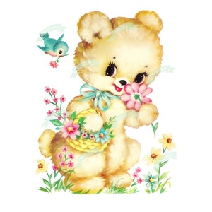 Download digital vintage, urso fofo, fofo, cartão vintage, para impressão, imagem, cartões, álbum de recortes, folha de colagem vintage