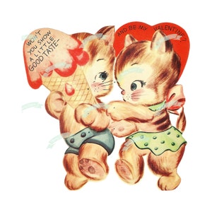 Download digitale vintage, gattino, biglietto di auguri vintage, stampabile, immagine di Natale, cartoline, scrapbooking, foglio di collage vintage, San Valentino