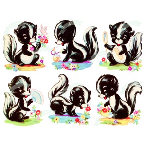 Download digital vintage, Skunks fofos, cartão de felicitações vintage, para impressão, imagem de Natal, cartões, álbum de recortes, folha de colagem vintage