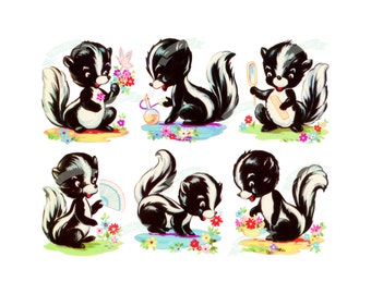 Vintage Digital download, Fluffy Skunks, Vintage greeting card, Printable, Christmas image, Cards, Scrapbooking, Vintage collage sheet
