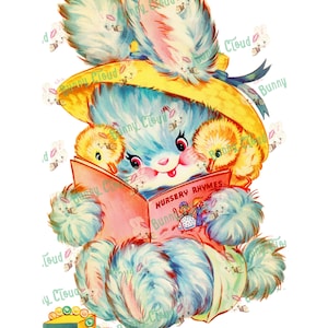 XL, téléchargement numérique vintage, lapin bleu, carte de voeux vintage, imprimable, image, cartes, scrapbooking, feuille de collage vintage