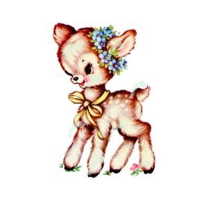 Download digital vintage, Fluffy Bambi, cartão vintage, para impressão, cartões de aniversário, álbum de recortes, folha de colagem