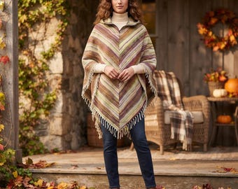 Unisex 100% Himalayan Wool Hooded Jacket, Boho Tribal Aztec Poncho Cape, Nepal Wool Fall Outerwear