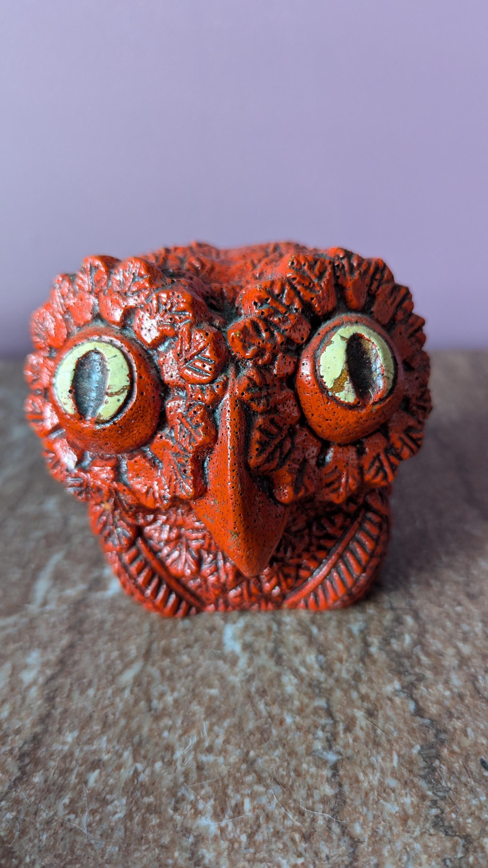 Vintage MCM Red Textured Owl Figurine