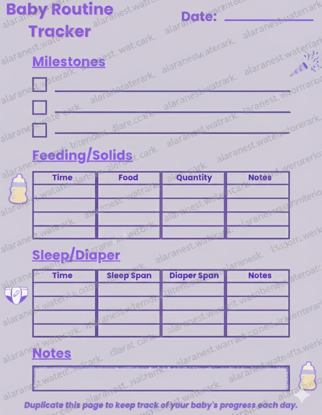 Soft Purple Daily Baby Tracker Printable | Infant Feeding, Diaper ...