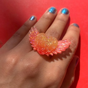 Fairycore Winged Heart Ring, Pastel Resin Statement Ring, Kawaii Coquette Jewelry, Adjustable Y2K Angelcore Gift for Her, Cute Fairy Jewelry image 10