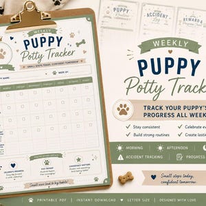 Puppy Potty Training Chart Bundle, Printable Tracker, Routine Schedule (Digital Download)