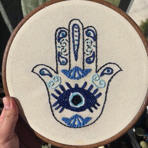 Handmade Evil Eye Hamsa Embroidery Hoop with Sequins & Beads | Friendship/Birthday Gift