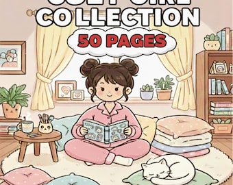 Cosy Girl kleurplaten afdrukbaar, ontspannend digitaal kleurboek voor volwassenen | Direct downloaden