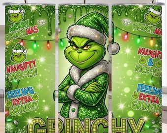 グリンチのクリスマスキャラクター昇華ラップタンブラーデザインPNG 20オンススキニータンブラー