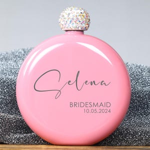 Bridesmaids Flask Gifts, Bridal Party Gift, Personalized Woman&#39;s Flask, Engraved Flask for Wedding Party - Jewel Cap Flask