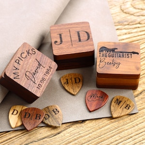 Personalized Wooden Guitar Picks Box, Plectrum Case Organizer, Guitar Pick Holder Storage, Gift For Guitarist, Guitar Player Gift